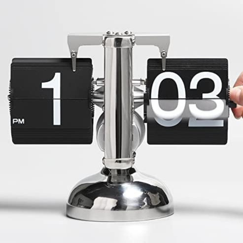 Horloge à page rabattable vintage – rotation automatique, mouvement quartz, décoration rétro pour salon, bureau ou chambre